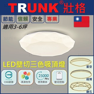 123照明 台灣製造 壯格 CNS認證 LED 壁切三色 吸頂燈 壁切控制 高演色性 星空 鑽石 超薄款 30瓦 50瓦