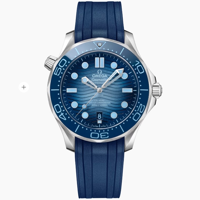 OMEGA 21032422003002 藍海馬300 Summer Blue 歐米茄 陶瓷圈 膠帶 機械錶 42mm