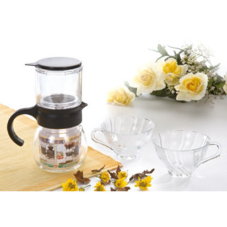 [全新]玻璃沖泡壺+2入玻璃杯/茶壺 。咖啡壺。400cc.含不鏽鋼濾網/耐高溫PC