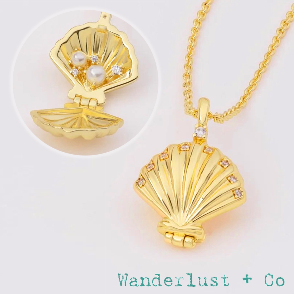 Wanderlust+Co 澳洲品牌 金色貝殼項鍊 內鑲寶石珍珠款 Sundaze Shell