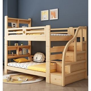 【HA BABY】實木收納拼拼床-松木實木【原木-階梯款】(上下床、雙層床、上下鋪、高架床、書桌床、客製化尺寸)