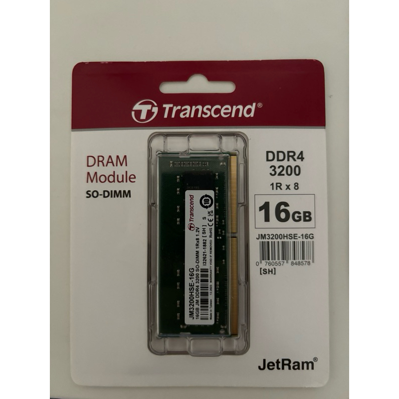 【Transcend 創見】 16GB JetRam DDR4 3200 筆記型記憶體 (JM3200HSB-16G)