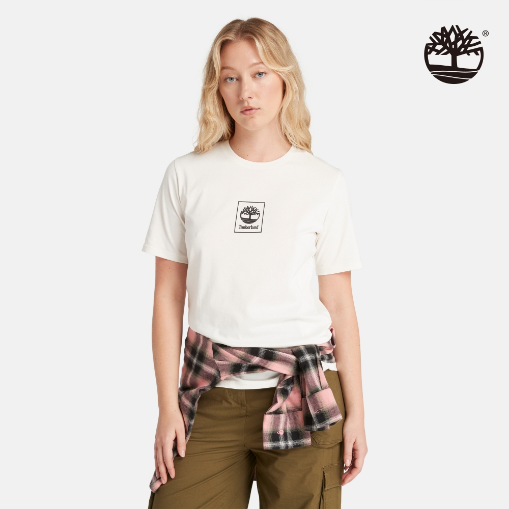 Timberland 女款復古白印花Logo 短袖T恤|A69AWCM9