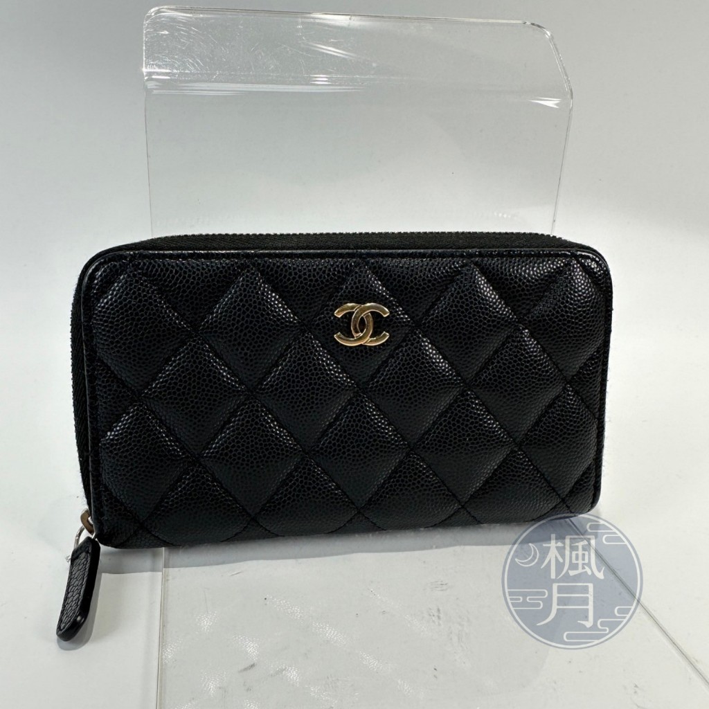 CHANEL A80481 24開 黑金荔枝牛拉鍊中夾 時尚單品 精品長夾 皮件 錢包 皮夾 精品 真皮 配件 小物 小