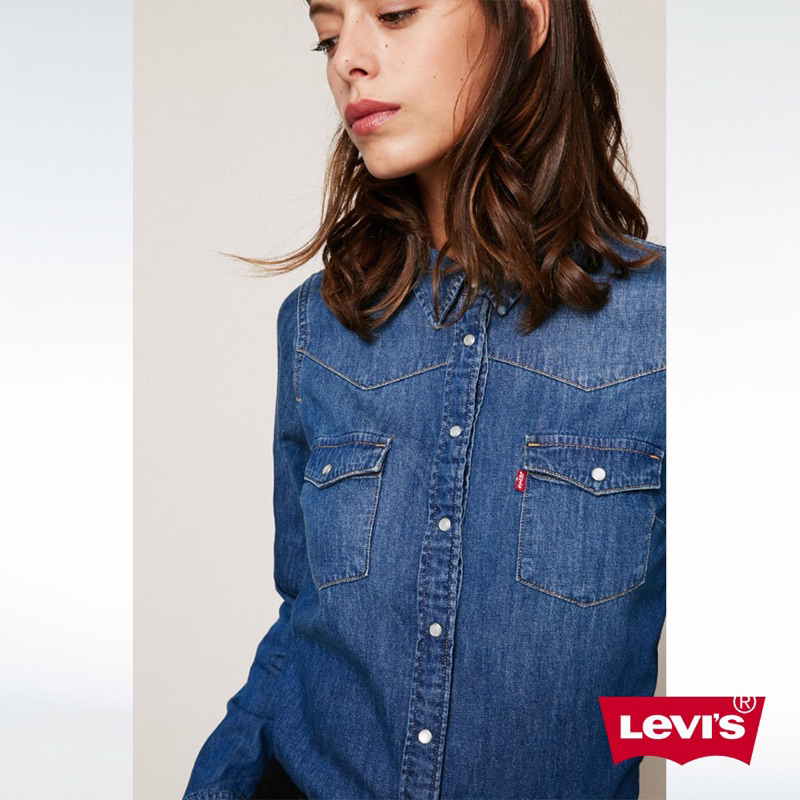 美國【LEVI'S】丹寧刷舊感彈性牛仔襯衫XS