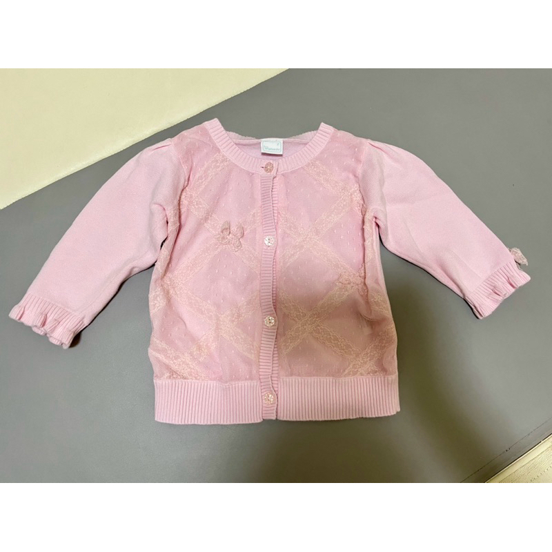 二手-麗嬰房女寶粉紅蕾絲蝴蝶結針織小外套（2號）