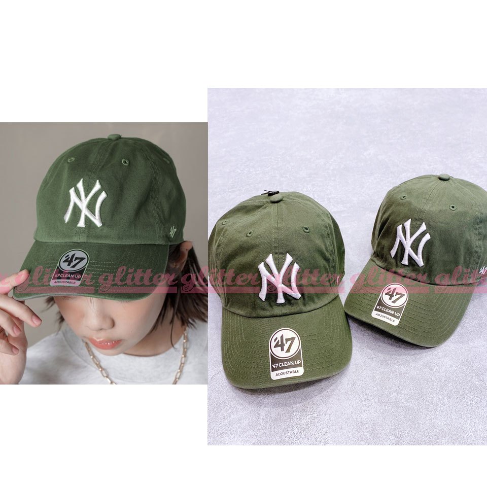 glitter。47Brand MLB Clean Up Yankees NY 紐約 洋基隊 軍綠色 軟布 老帽