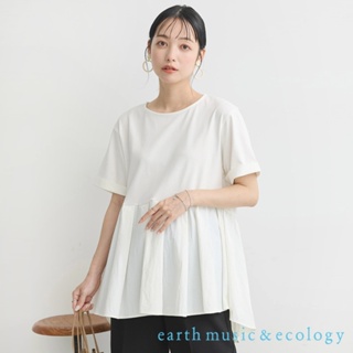 earth music&ecology 異素材拼接荷葉摺邊下擺剪裁短袖上衣(1K42L1C0900)