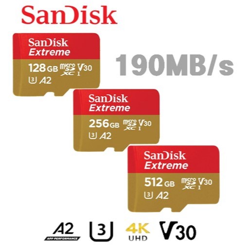 SanDisk 128G 256G 512G MicroSD EXTREME U3 A2 V30 190MB/s 記憶卡