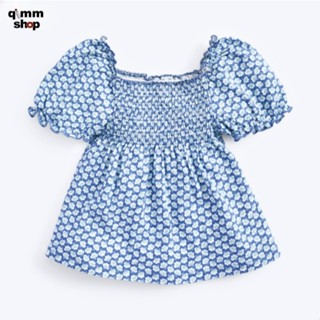 【Qimm shop】現貨不用等✰碎花公主袖女童上衣 歐美女童夏季短袖上衣 方領碎花上衣 短T恤 T-shirt