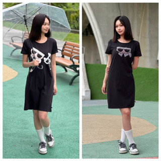 【New START精品服飾-員林】Karl Lagerfeld 水鑽卡爾/卡爾貓咪 長版 短袖上衣 洋裝
