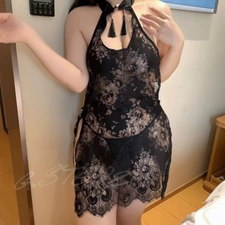 G.STORE 大尺碼 性感改良旗袍蕾絲透明制服 免脫 角色扮演 開衩古風盤扣套裝