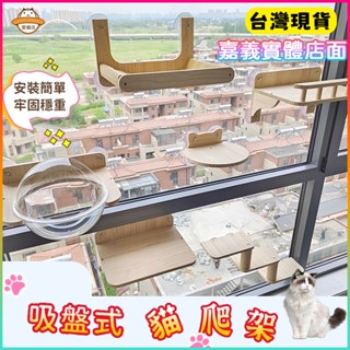 🔥臺灣現貨🔥免鑽孔吸盤貓跳臺 壁掛式天空玻璃貓牆 實木貓爬架 窗戶懸掛貓窩貓吊床 太空艙貓跳臺 一體貓抓柱 貓樹
