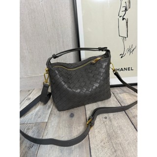韓國真皮羊皮編織款手提包/側揹包/斜揹包～灰色 藍色 綠色 駝色