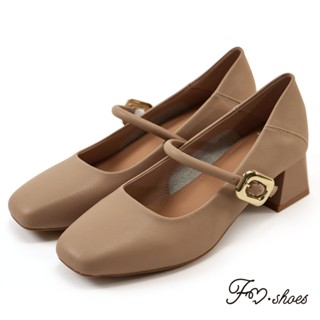 FM SHOES 法式粗跟真皮瑪莉珍鞋 裸粉