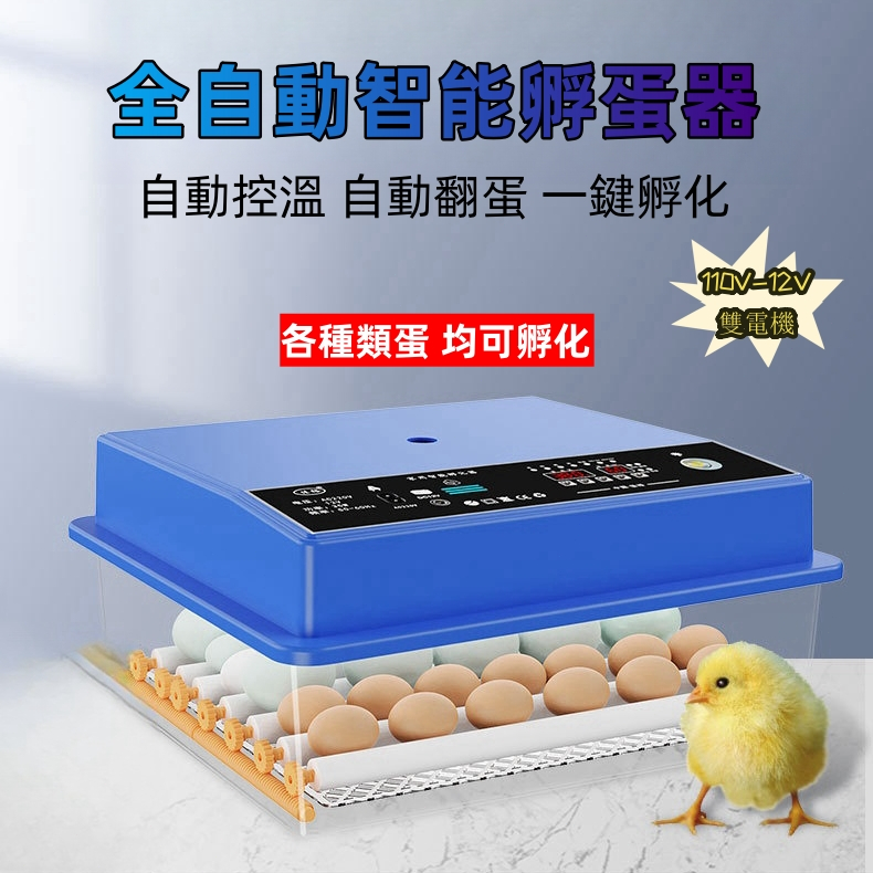 台灣出貨 12-64枚 智能孵蛋機 全自動孵化器 智慧控溫箱 小雞孵化機 智能孵化箱 鵪鶉孵蛋機保溫箱 孵蛋器 雙電設計