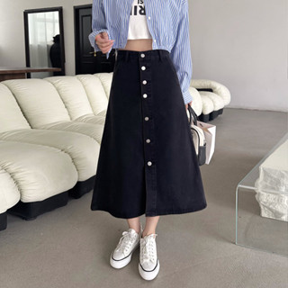半身裙 中長款 牛仔裙 S-5XL 新款遮胯牛仔女夏季大尺碼小眾顯瘦遮肉高腰排扣NA28-A--5350.衣時尚