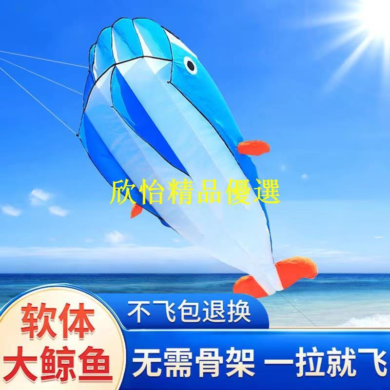 滿290出貨濰坊軟體風箏章魚大型無骨金魚海豚立體兒童微風易飛風箏線輪材料