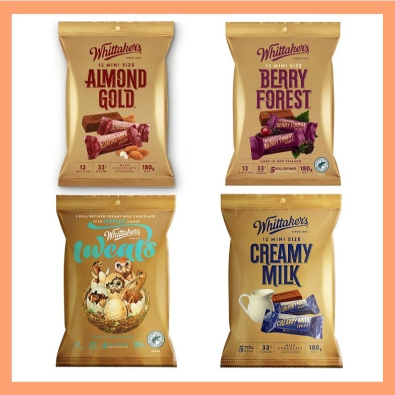 紐西蘭 Whittaker's 巧克力磚形分享包 牛奶巧克力 黑巧克力 夾餡巧克力 跳跳糖巧克力 薄荷巧克力