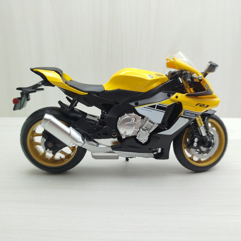 宅米吉 全新盒裝現貨~1:12~山葉 YAMAHA YZF-R1 黃色 模型車 玩具 兒童 收藏 重機 摩托車 交通模型