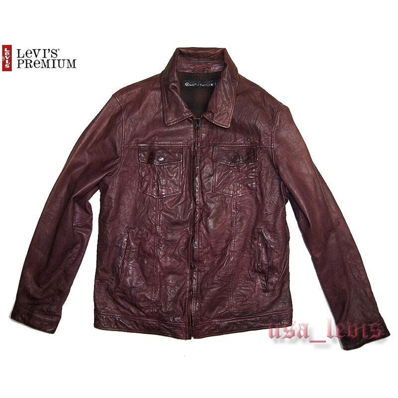 賠售【原價2萬】美國LEVIS 大E M-65 Leather Jacket 仿舊水洗 棕色 牛皮翻領騎士皮衣夾克皮大衣
