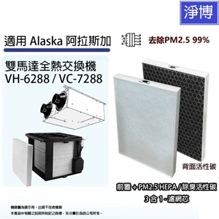適用Alaska阿拉斯加VH-6288 VC-7288 VC-7288A雙馬達全熱交換器活性碳+PM2.5 HEPA濾網