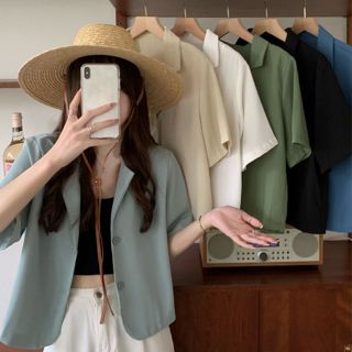 FUXI 短版西裝外套女 薄款外套 小西服外套 休閒白色西裝開衫 韓版寬鬆小個子西裝外套 女生 衣服 女裝