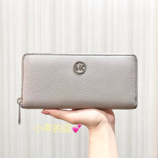 現貨💕正品MICHAEL KORS大象灰銀標耐刮荔枝皮革拉鍊長夾 大容量✨ MK錢包 專櫃款