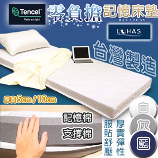【樂活LOHAS】【臺灣製造】【免運費】零負擔天絲記憶床墊 厚度5公分/厚度10公分兩款