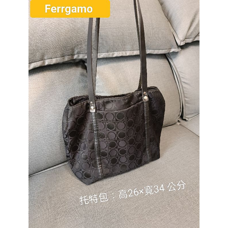 正品二手 真品vintage老花黑色緹花布托特包肩背包 背帶強化升級 ferragamo無破二手 不議價義大利廠