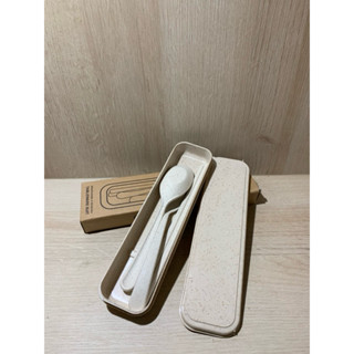 🔥全新現貨：小麥環保餐具三件組 (筷.匙.叉.收納盒) 無毒無異味 *質感奶油色 *無印風 *北歐風