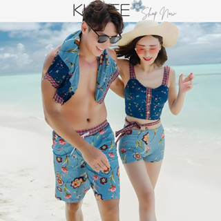 KKimee╭＊碎花【開叉長裙+平口褲】【SB24】波斯米亞民族性感三件式泳衣比基尼溫泉 情侶 遊泳衣 大尺碼