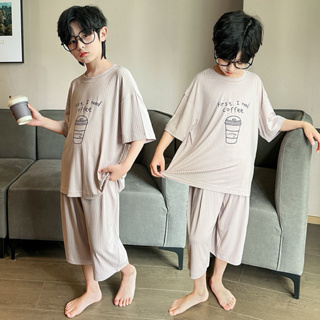 台灣現貨男童冰絲睡衣夏季薄款居家服套裝中大童短袖套裝童裝