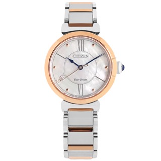 CITIZEN / L 光動能 珍珠母貝 鑽石 不鏽鋼手錶 銀白x鍍玫瑰金 / EM1074-82D / 29mm