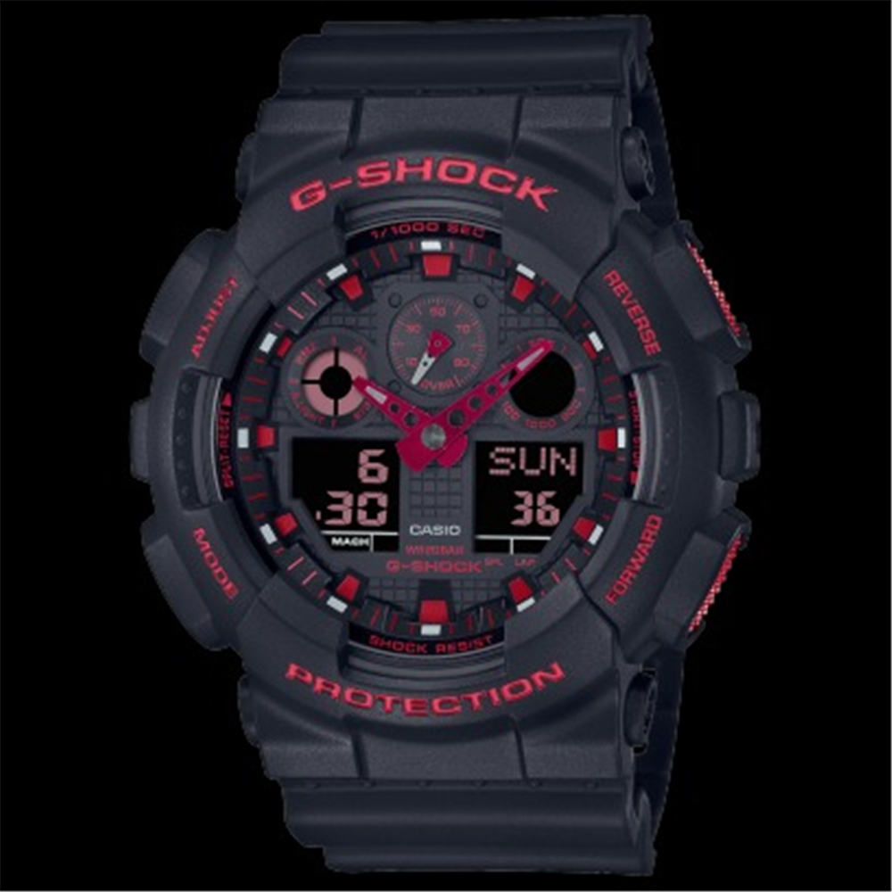 CASIO 卡西歐 G-SHOCK 火焰紅黑雙顯手錶(GA-100BNR-1A) [秀時堂]