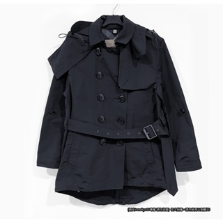 (全新特價)正品購入Burberry博柏利-黑色雙排扣連帽(可拆式)短版風衣外套- UK12/USA10/GER40