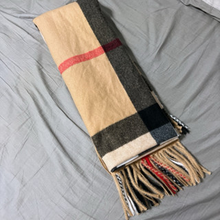 二手🔔爆款羊絨圍巾經典格紋駝色羊絨圍巾