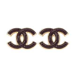CHANEL 經典大雙C LOGO造型穿式耳環(酒紅)｜100%原廠真品｜JS Maxx官方旗艦館
