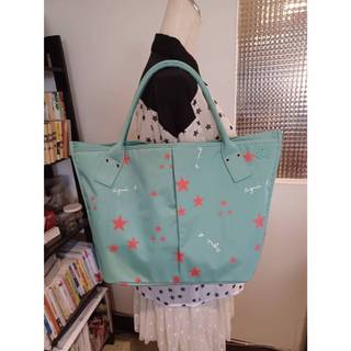 agnes b. ♥專櫃品牌♥ 星星圖騰 水餃托特包 (大 / 薄荷綠) 日本限定