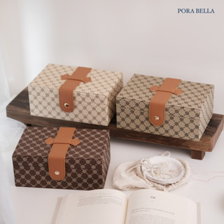 <Porabella>新款老花皮質首飾盒珠寶盒 磁吸式飾品盒 飾品戒指項鍊耳環耳夾手錶收納 可拆式收納盒 展示架展示收納