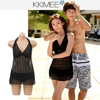 KKimee【SR15】波西米亞民族風連身碎花爆乳遮小腹罩衫洋裝三件式泳衣比基尼小/中/大尺碼