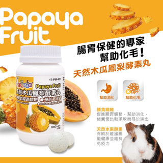 Pettyman PTM 天然木瓜鳳梨酵素丸 100錠 小動物 幫助小動物腸道蠕動 幫助維持消化道 天竺鼠 兔子 鼠兔