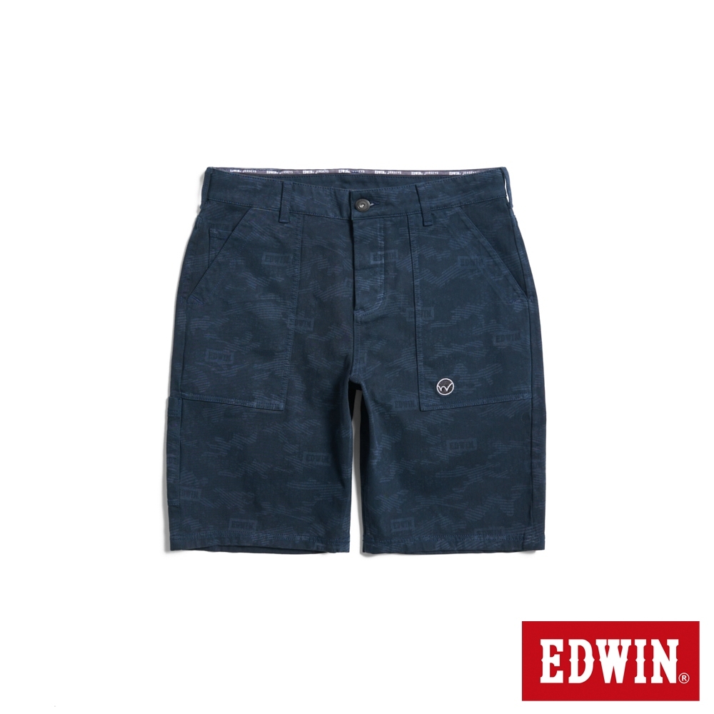 EDWIN 男款 冰河玉斜紋 迦績JERSEYS 迷彩工裝丹寧短褲(丈青色)