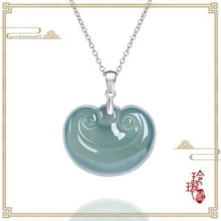 【玲瓏閣】天然A貨翡翠藍水如意吊墜 翡翠項鏈 玉如意 s925純銀項鏈 冰種玉石項鏈 玉石項鏈 玉石吊墜 如意項鏈 禮物