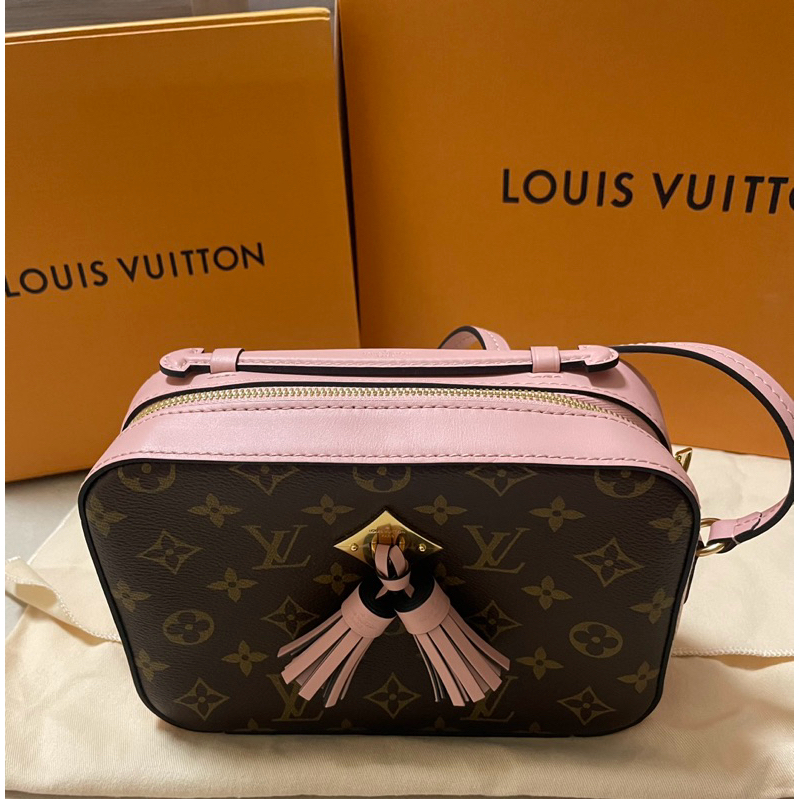 LV M44442 原花粉色牛皮邊金釦流蘇相機包/斜背包/手提包/LV老花