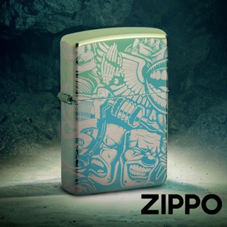 ZIPPO 紋身主題防風打火機 48410 高拋光青色打火機 閃閃發光 雷射 360° 設計 肖像 終身保固