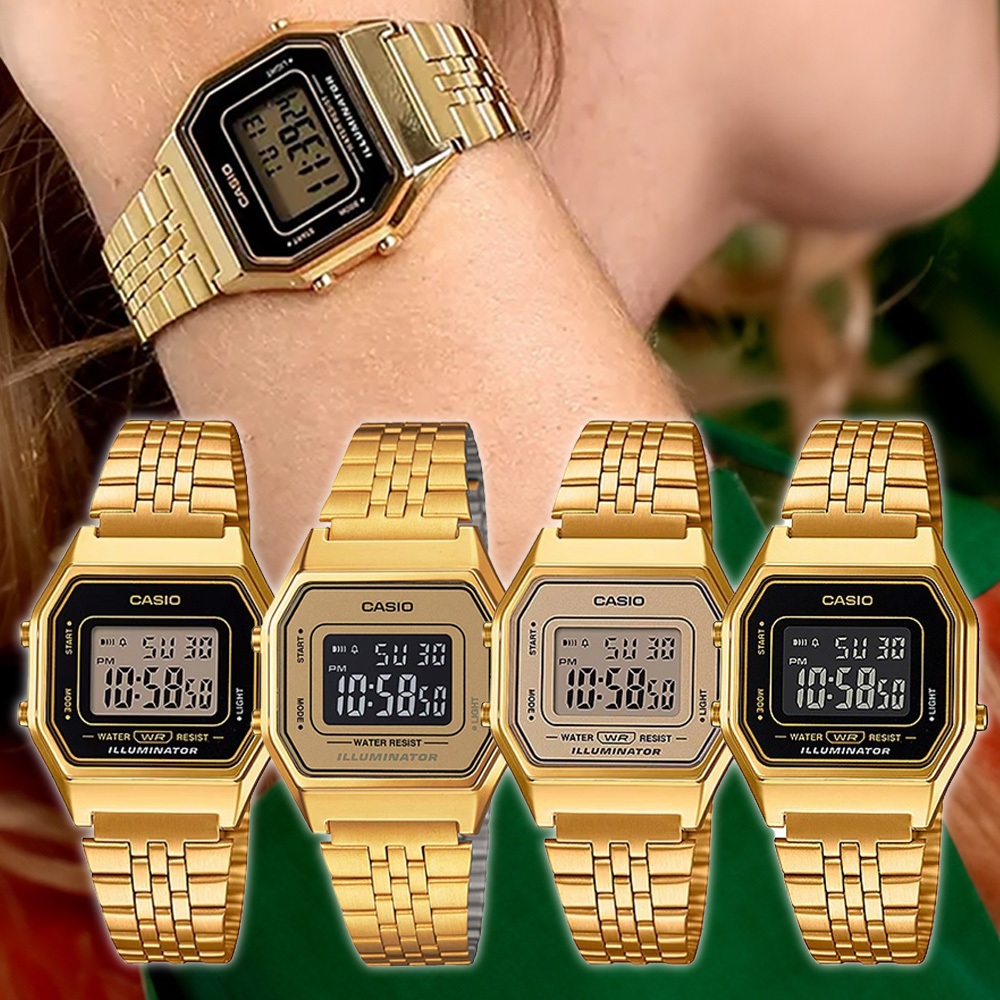 【WANgT】【CASIO 卡西歐】CASIO手錶 電子錶 金錶 鋼帶金錶 CASIO金錶 復古金錶 LA680WGA