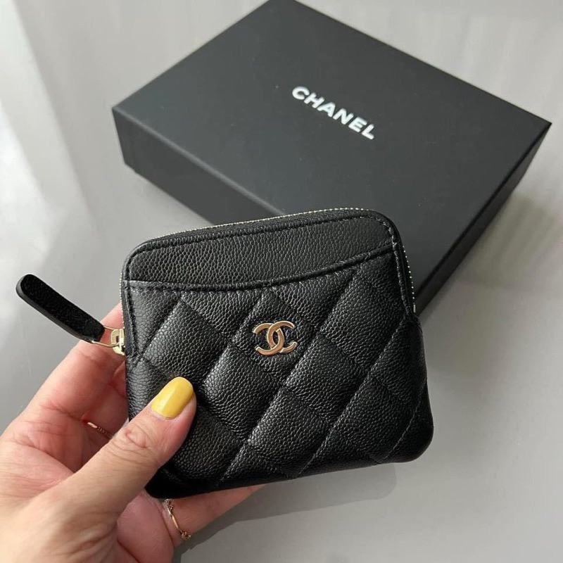 台灣現貨💛🇮🇹🧡🎈31980香奈兒 Chanel cf 豆腐錢包 吐司錢包 拉鍊卡片零錢包 荔枝牛皮黑金