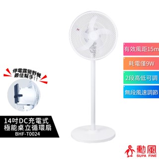 【勳風】14吋 DC充電式 桌立循環扇 BHF-T0024 內建大容量鋰電池 可用USB 行動電源 節能省電 停電神器