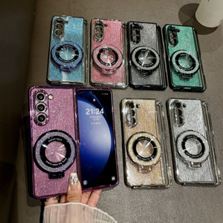 適用三星Glaxy Z Fold6 手機殼 散粉支架 無線充電 三星 Z Fold5 4 防摔手機殼 保護殼 電鍍折疊機